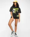 Women's Black Director Jerry Graphic Printed Oversized Acid Wash T-shirt