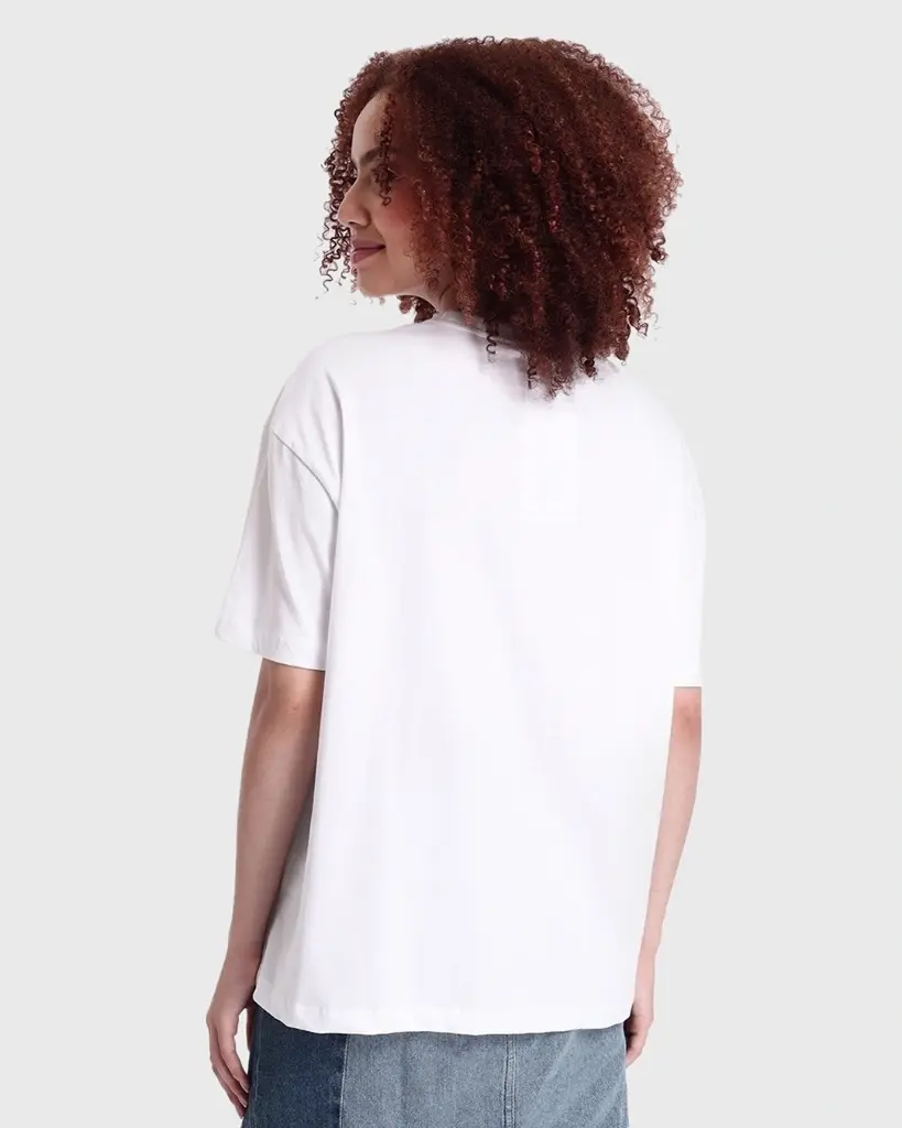 Women's White Don't Invade Graphic Printed Oversized T-shirt