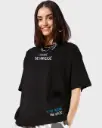 Women's Black Space X Graphic Printed Oversized T-shirt