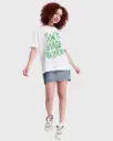 Women's White Don't Invade Graphic Printed Oversized T-shirt