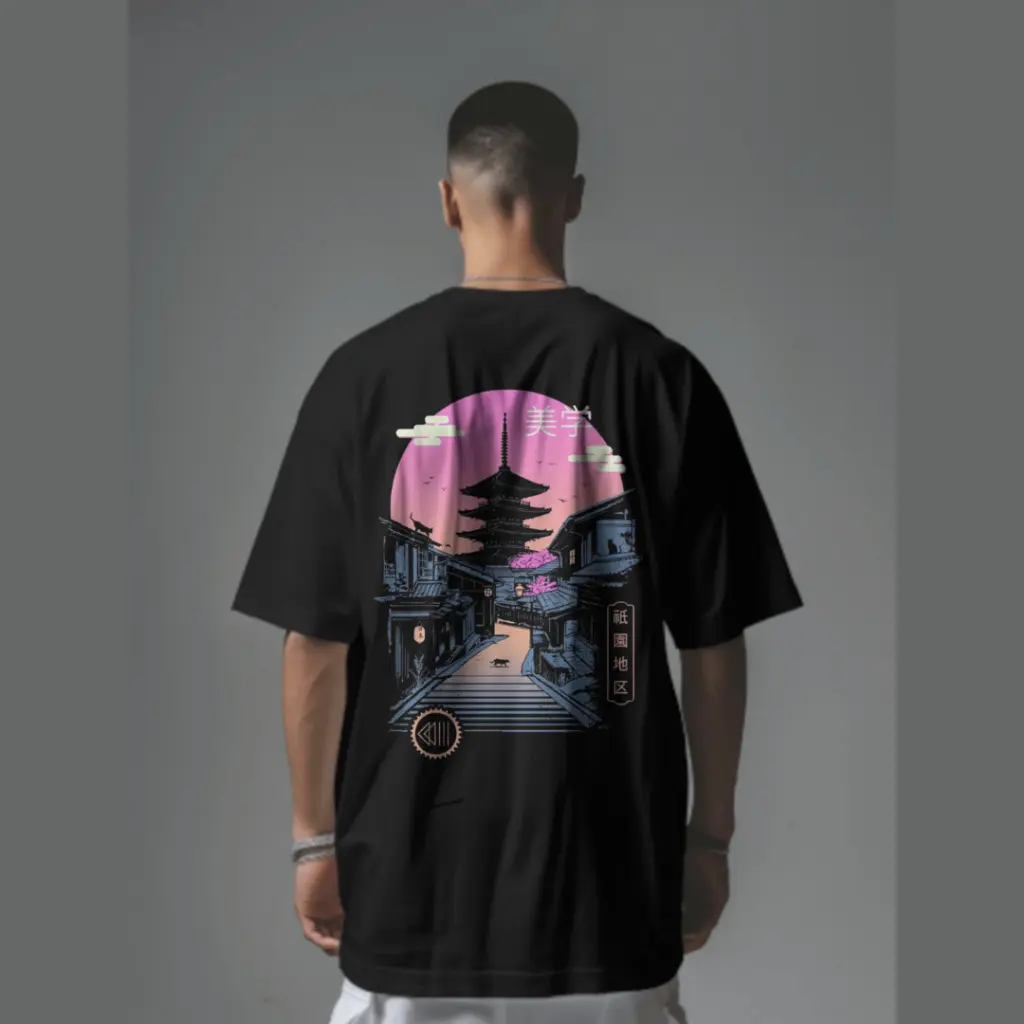 Everyday Oversized Tee - Retro Japan (Black)